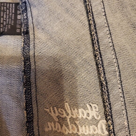 Harley-Davidson MEDIUM Rhinestone Bejeweled Blue Denim Zip Up Vest - Picture 8 of 9